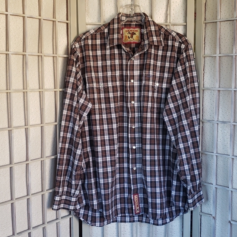 Cinch plaid mens snap pearl button down shirt oversized S